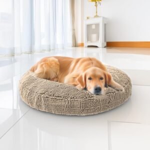 Donut dog bed, chenille material, removable washable structure