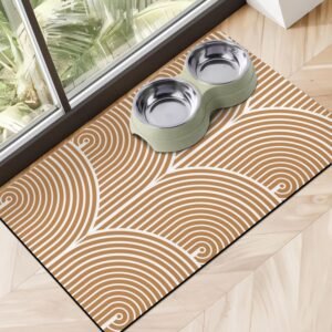 Dog food mat for floor, absorbent food and water dispenser structure